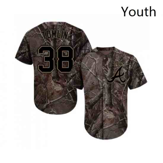Youth Atlanta Braves 38 Josh Tomlin Authentic Camo Realtree Collection Flex Base Baseball Jersey
